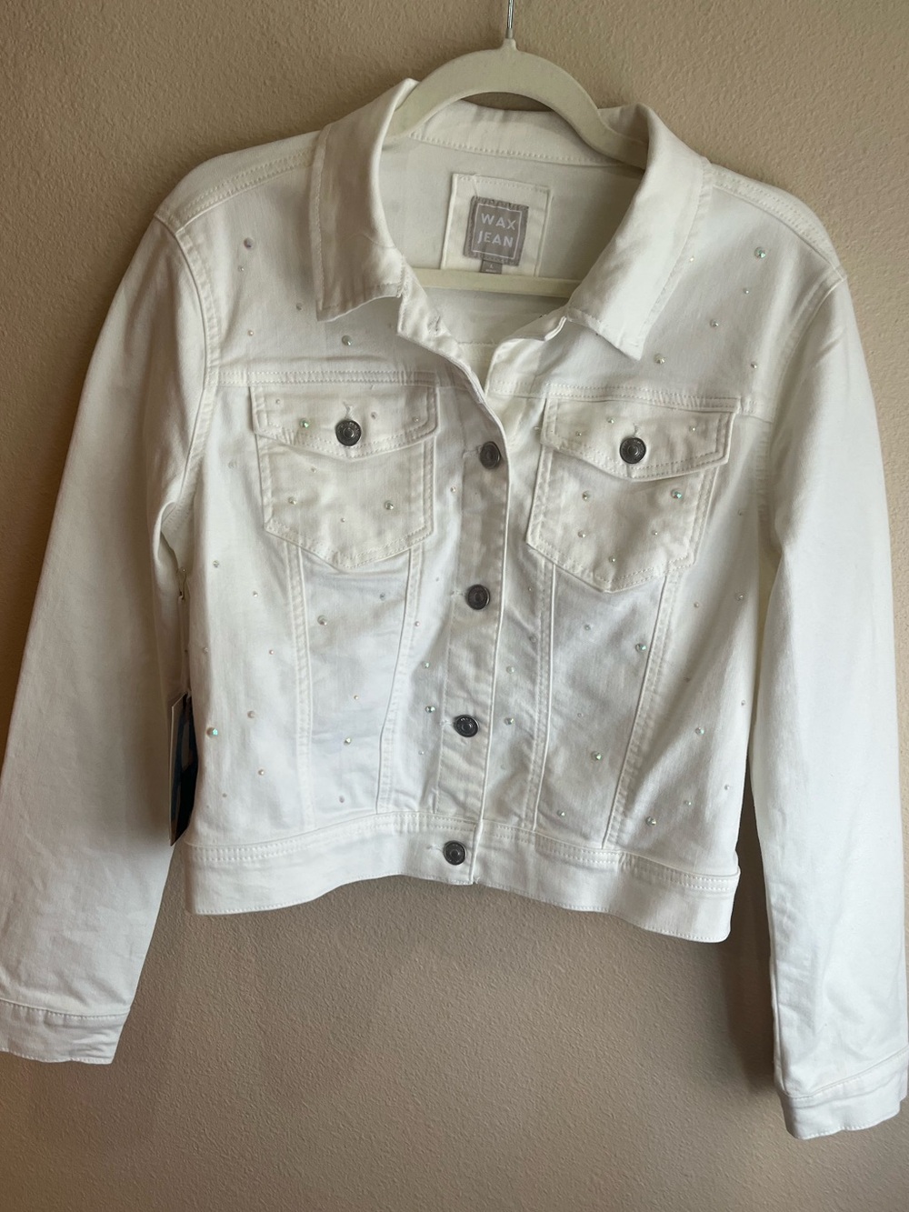 Wax Jean Women's White Embellished Denim Jacket